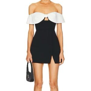 Self-Portrait Crepe Mini Dress w/Bow - Black